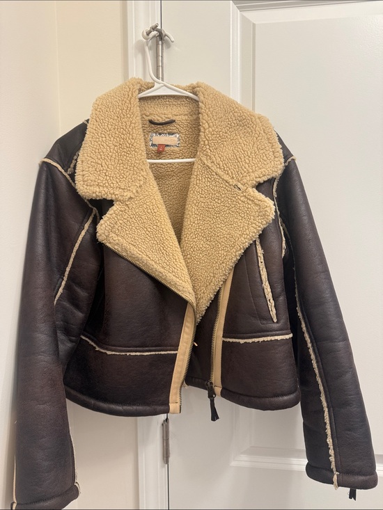 Pilcro Jackets & Blazers - Pilcro Dark Brown Teddy Aviator Jacket with Cream Sherpa